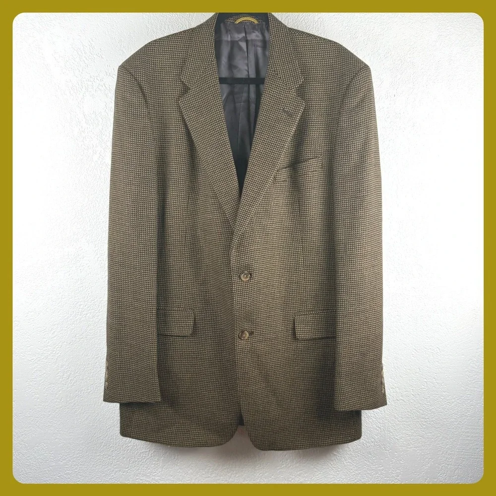 Vintage Hart Schaffner Marx Gold‎ Trumpeter Sport Coat Blazer Green Houndstooth